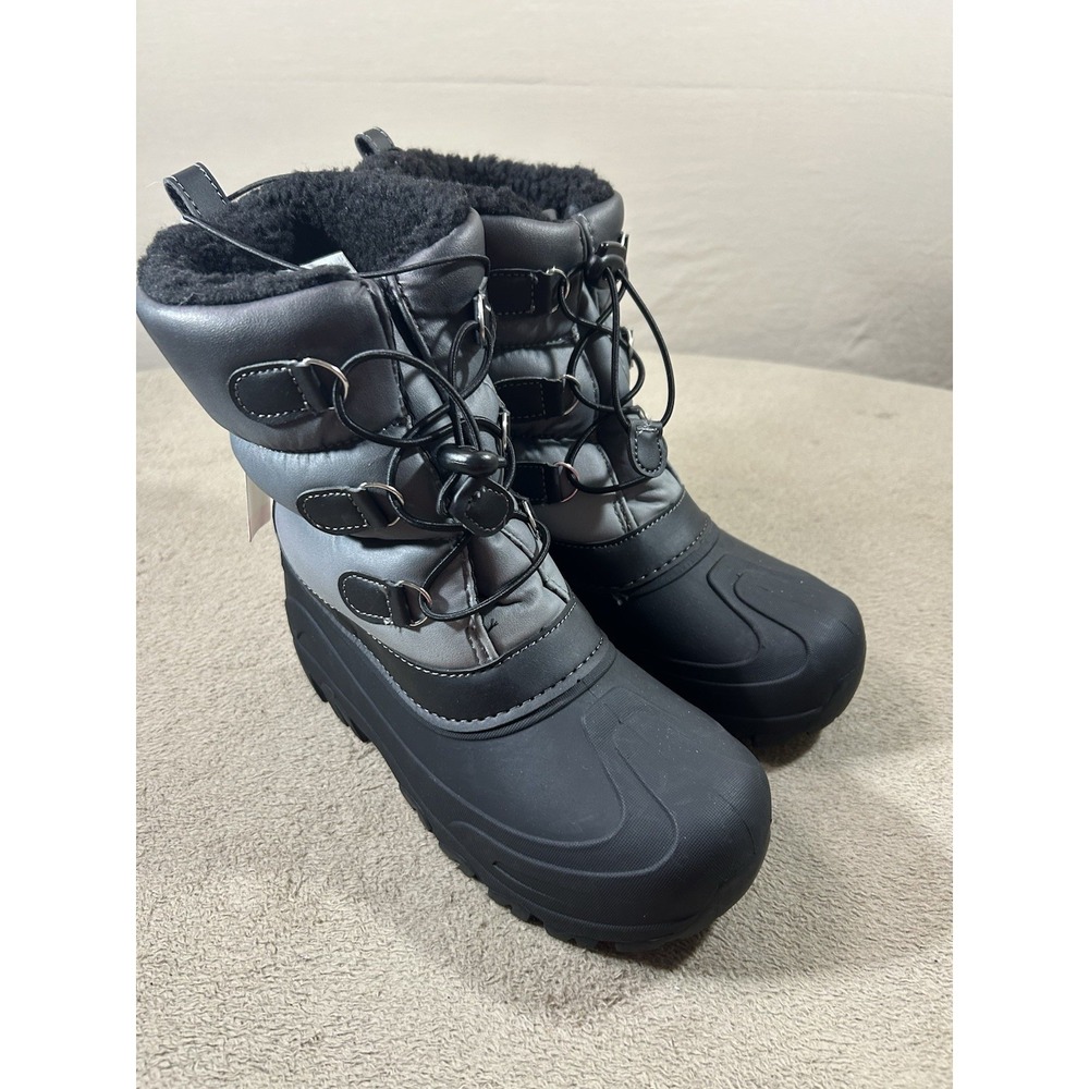 Member's Mark Youth Snow Boots Size 6B Black‎ Gray Faux Fur Lined NWT